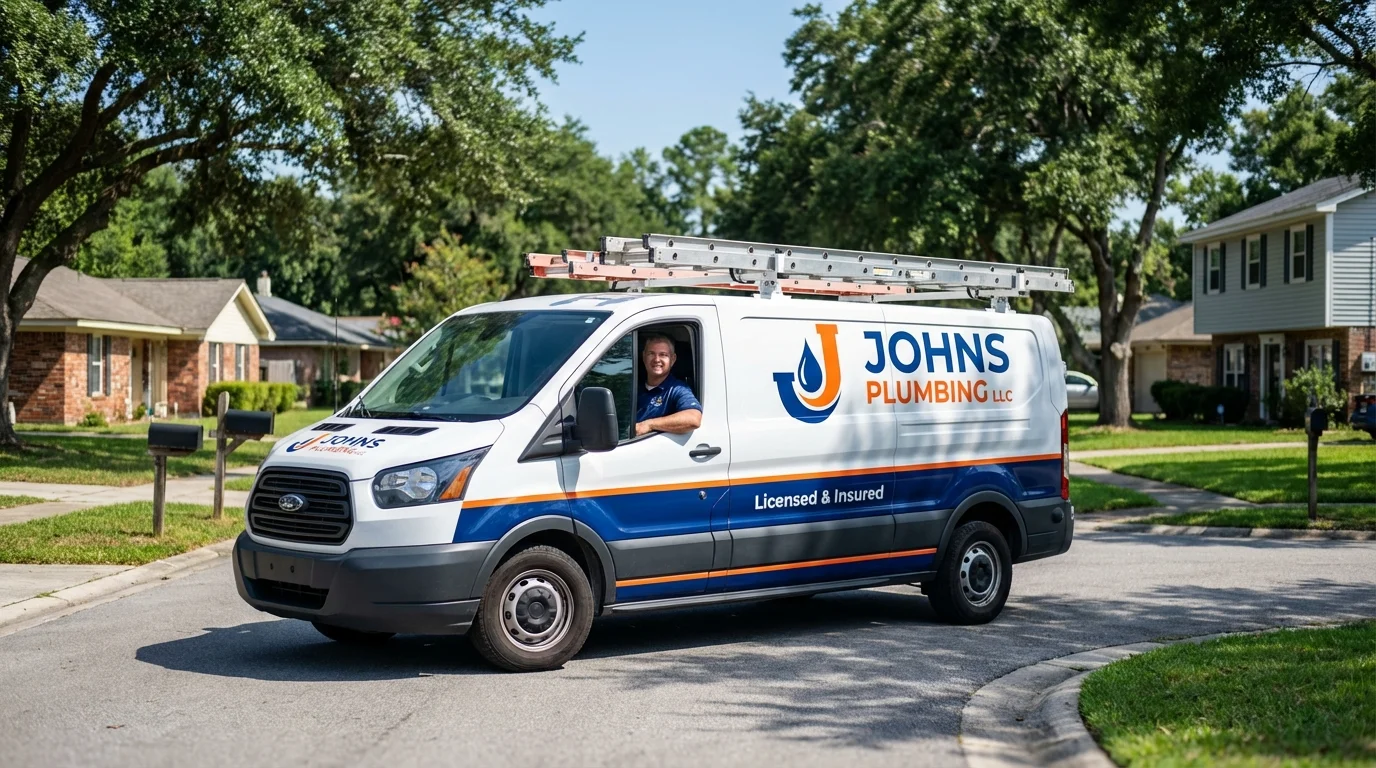 Johns Plumbing LLC service van in Holly Ridge, NC