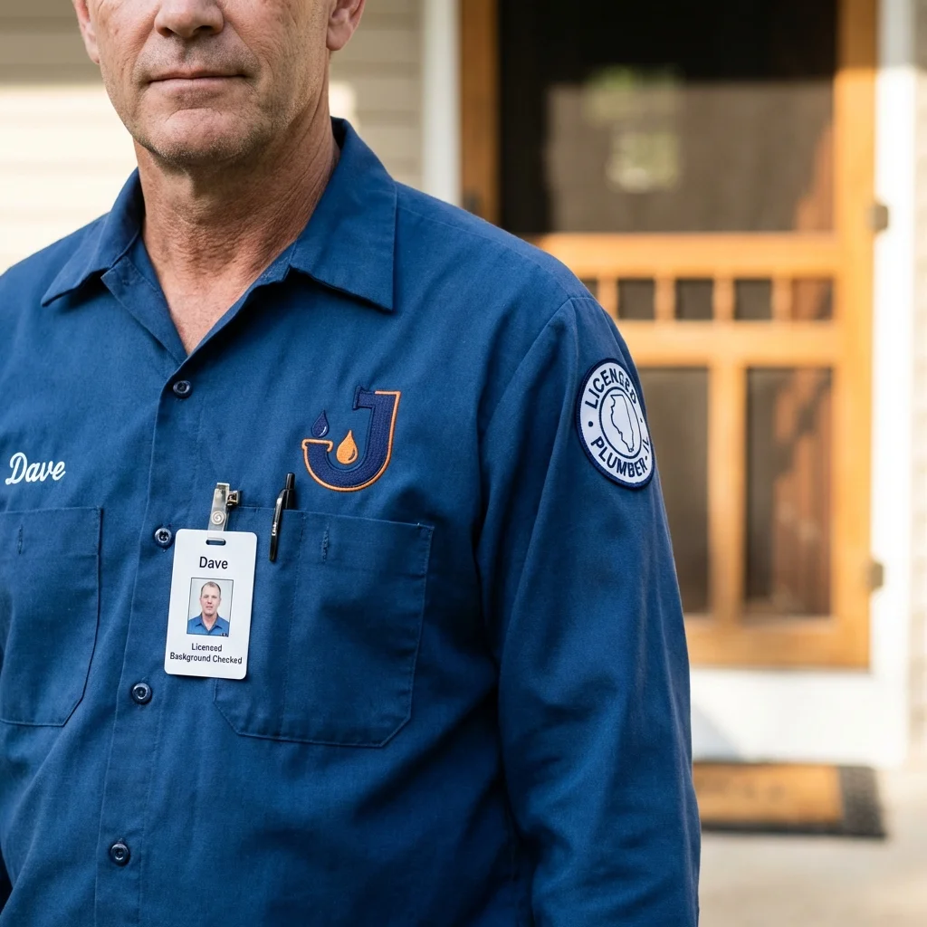 Licensed plumber showing ID badge in Holly Ridge, NC