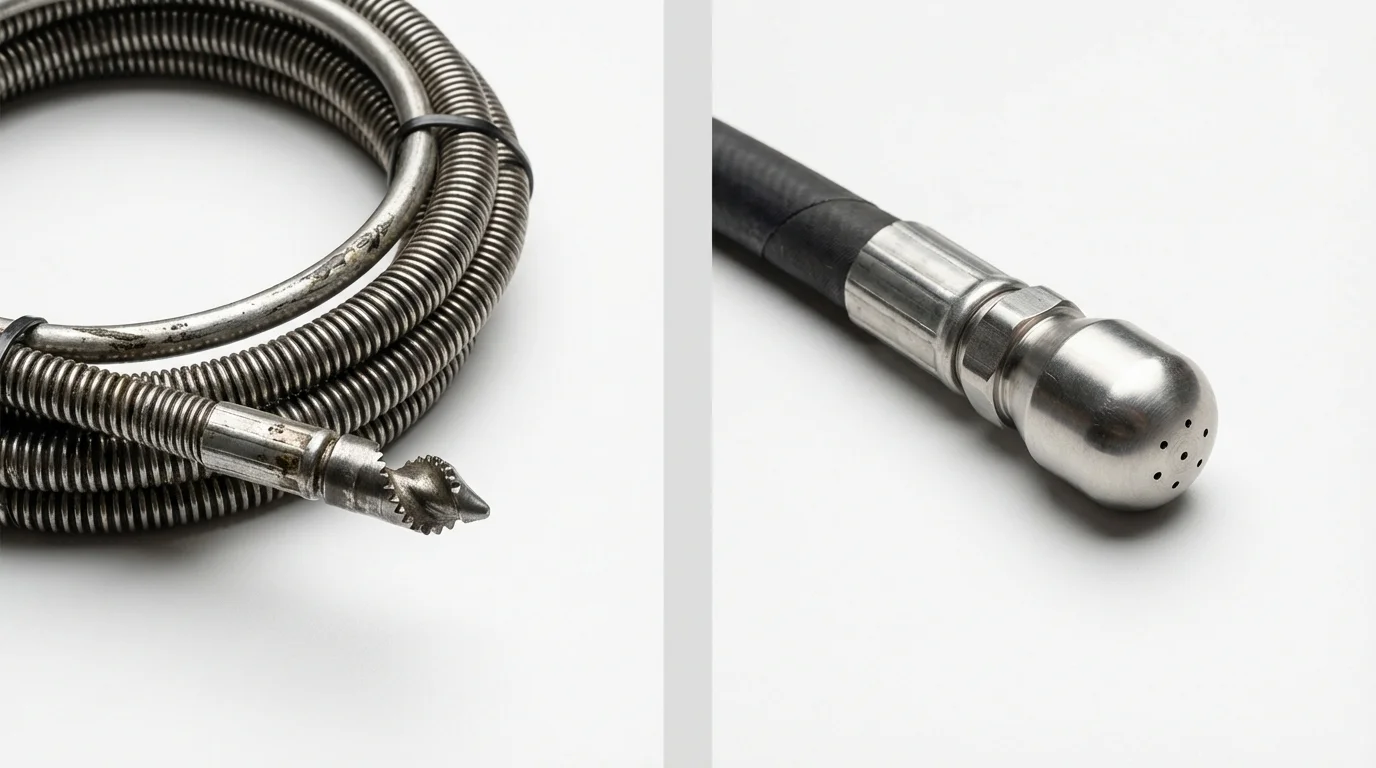 Drain snake cable and hydro jetting nozzle used for drain cleaning in Holly Ridge, NC