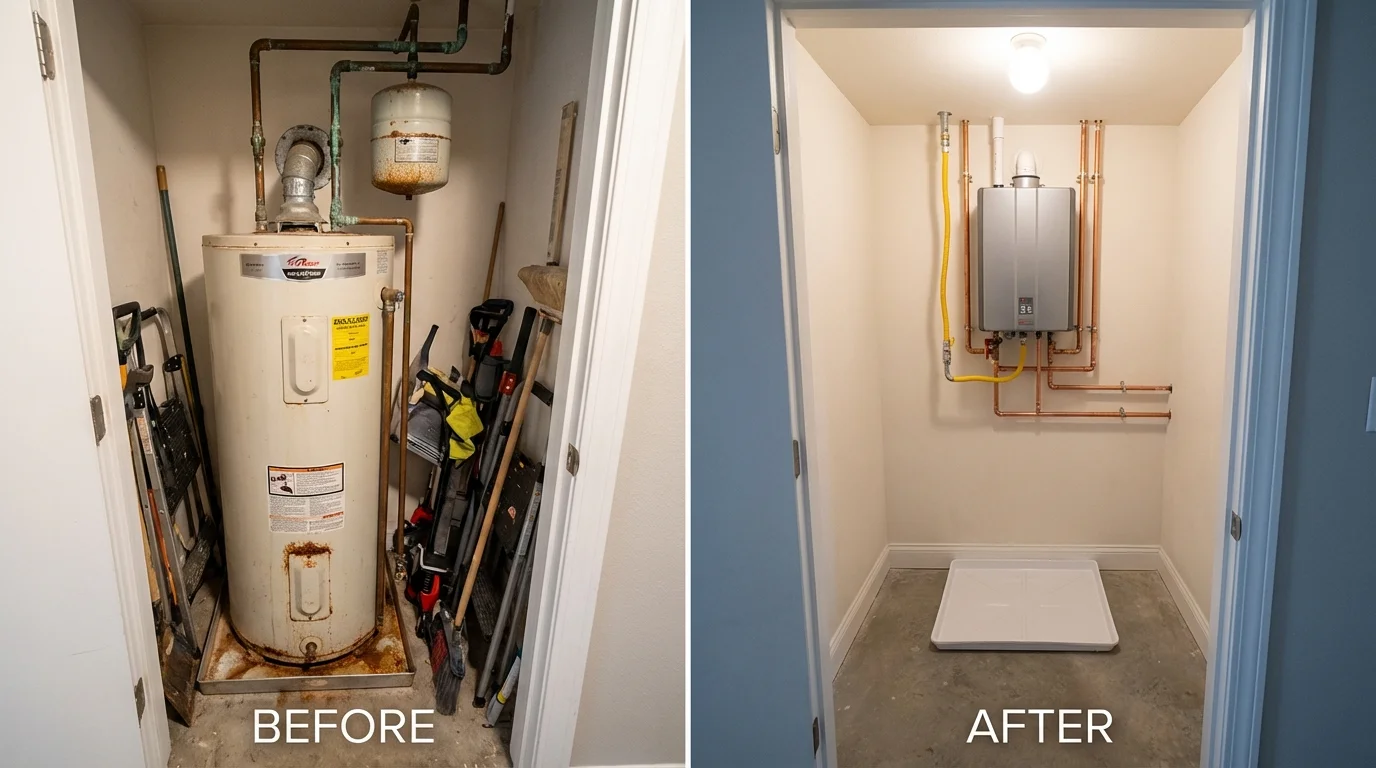 Tank water heater versus wall-mounted tankless unit comparison for Holly Ridge, NC homeowners