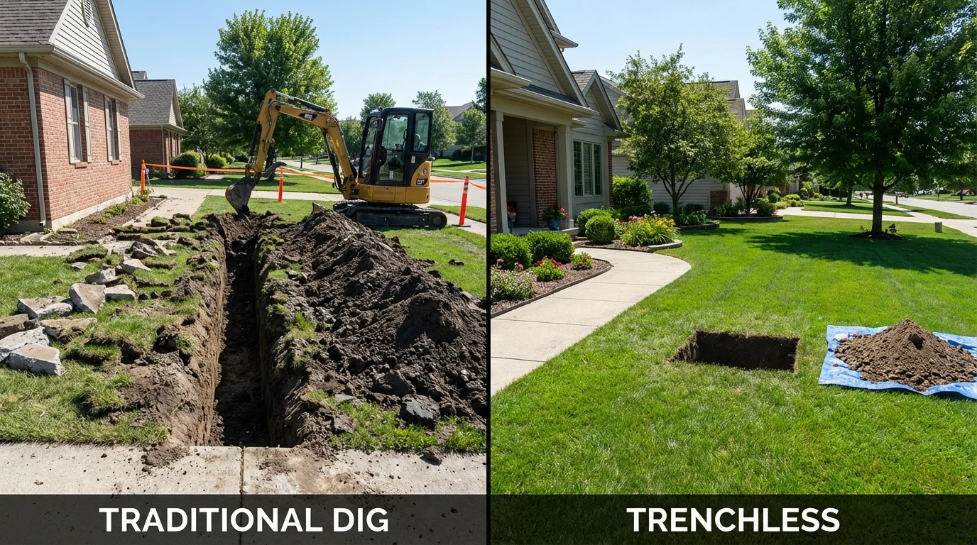 Trenchless sewer repair with minimal yard damage versus traditional excavation in Holly Ridge, NC